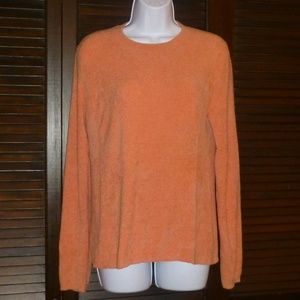 Andrea Viccaro Soft Cozy Terry Orange Long Sleeve Sweater Top, Crew Neck, M